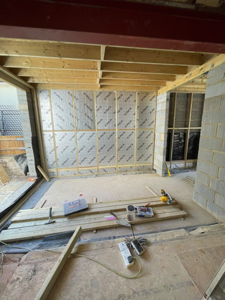 Wall insulation installed during a property refurbishment project